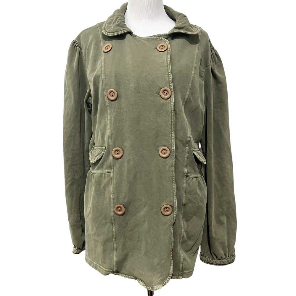 Ojai Women’s Jacket Green Peacoat Double Breasted Buttons Cotton Made India XL